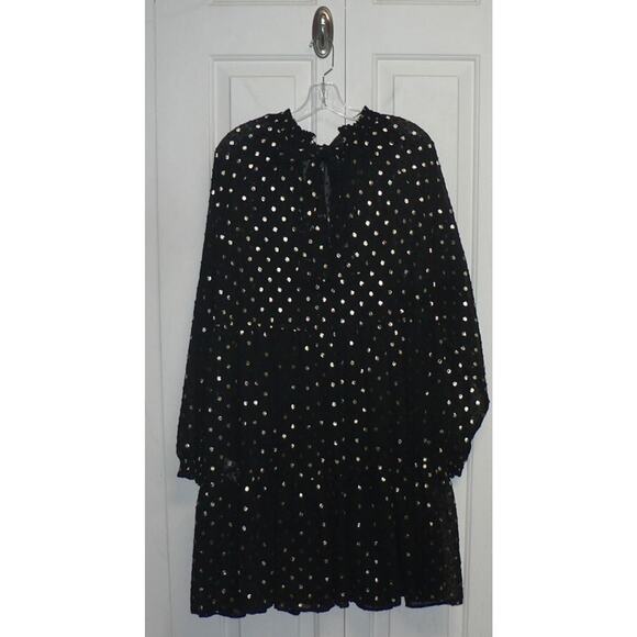 On 34th Women's Metallic Clip Dot Tiered Trapeze Dress in Black/Gold 2x $80 - Picture 6 of 6